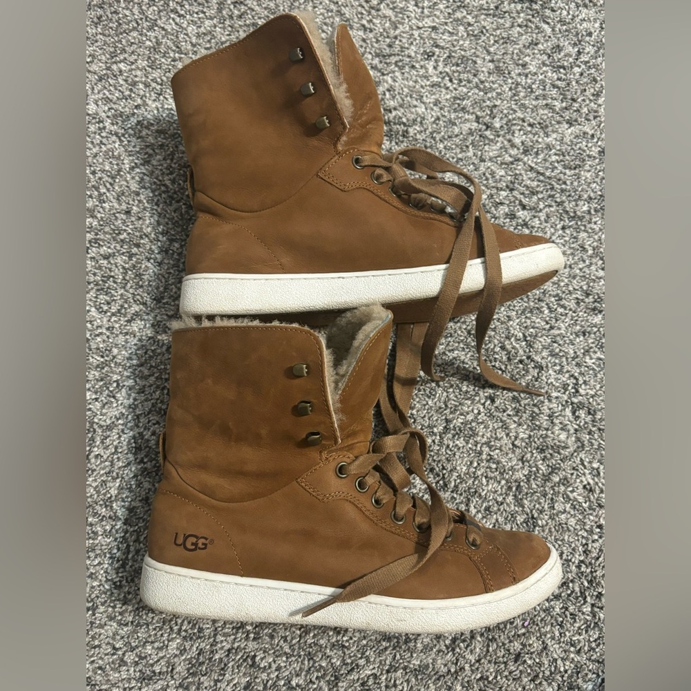 Ugg Starlyn Shearling High-top Sneaker In Chestnut Leather Size 8 Tan Leather